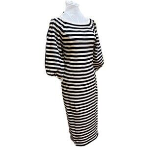 ELIZA J Navy Blue & White Striped*Puff Sleeves*Sheath Dress*Size Medium